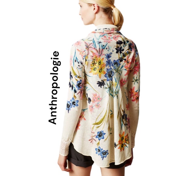 Anthropologie Knit & Knotted Fleur Des Champs Waterfall Front Floral Cardigan - Picture 2 of 10